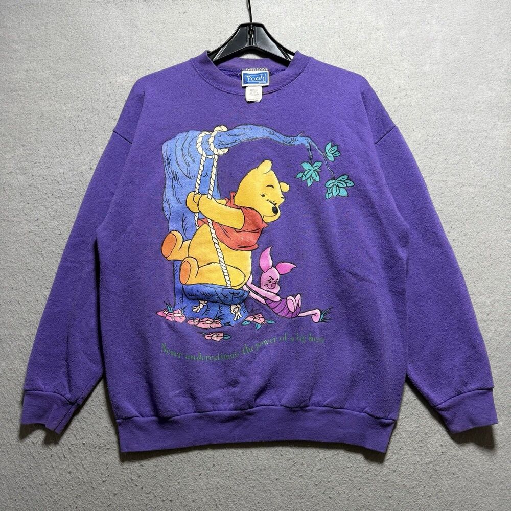Vintage 90s Disney Winnie The Pooh Purple Crewneck Sweatshirt Made In USA Large
